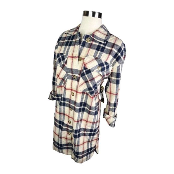 Taxi Premium Flannel Plaid Button Down Shirt Dress - LARGE - Picture 2 of 4